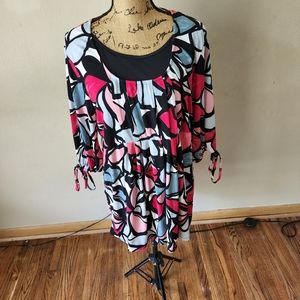 Tammy Mars Multicolored Geometric 3/4 Sleeve Scoop Neck Tunic Top Blouse…